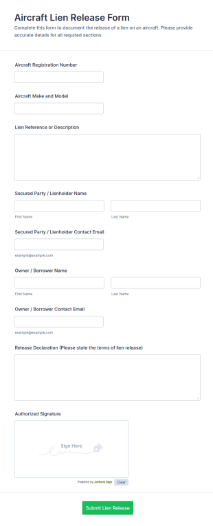 Aircraft Lien Release Form Template