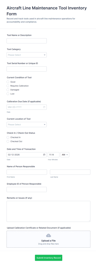 Aircraft Line Maintenance Tool Inventory Form Template