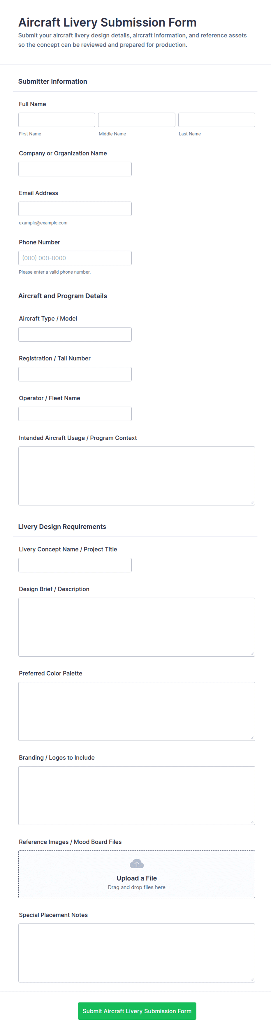 Aircraft Livery Submission Form Template | Jotform