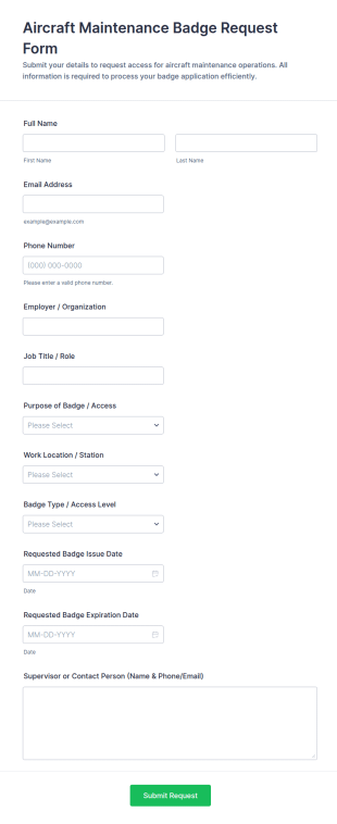 Aircraft Maintenance Badge Request Form Template
