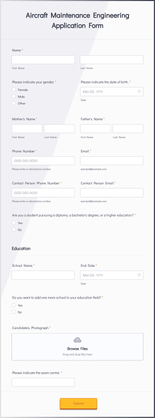 Aircraft Maintenance Engineering Application Form Template