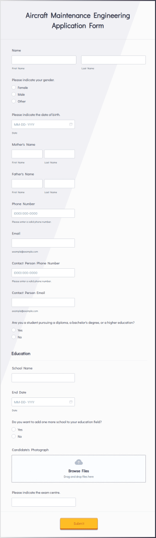 Aircraft Maintenance Engineering Application Form Template