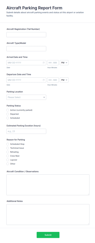 Aircraft Parking Report Form Template