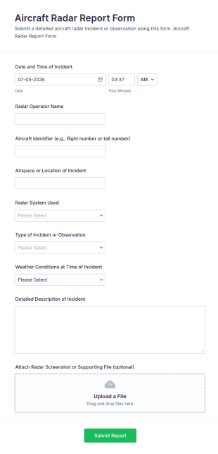 Aircraft Radar Report Form Template