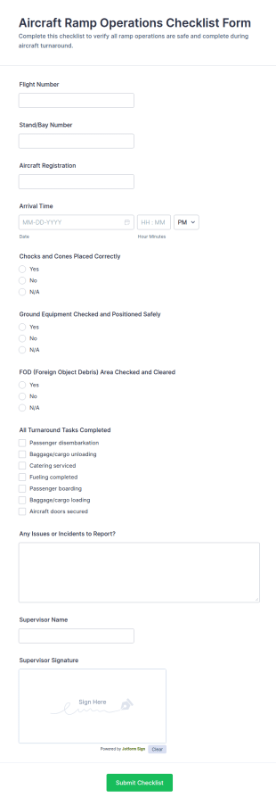 Aircraft Ramp Operations Checklist Form Template