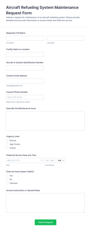 Aircraft Refueling System Maintenance Request Form Template