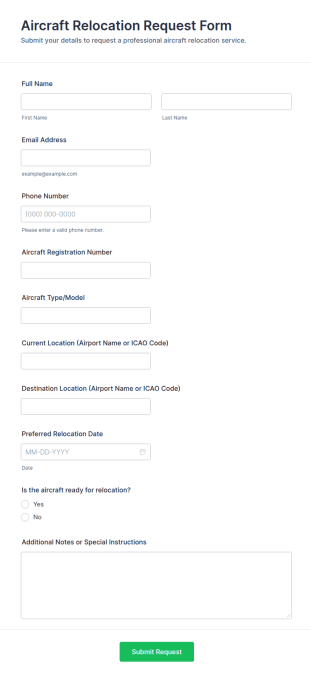Aircraft Relocation Request Form Template