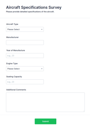 Aircraft Specifications Survey Form Template