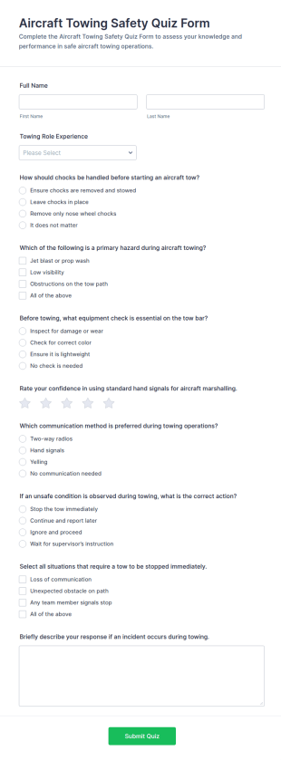 Aircraft Towing Safety Quiz Form Template