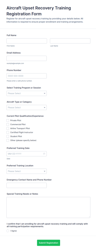 Aircraft Upset Recovery Training Registration Form Template
