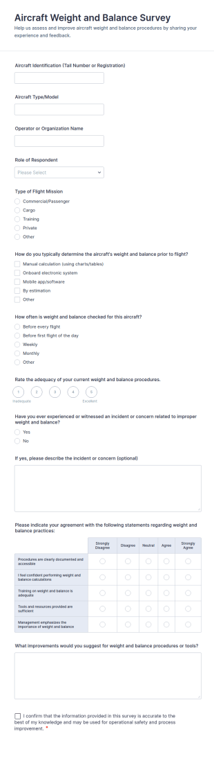Aircraft Weight And Balance Survey Form Template