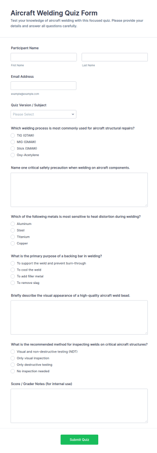 Aircraft Welding Quiz Form Template