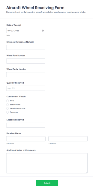 Aircraft Wheel Receiving Form Template