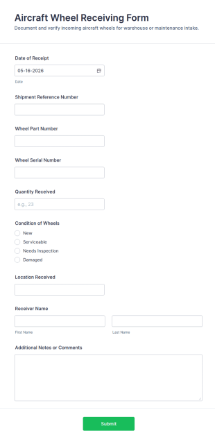 Aircraft Wheel Receiving Form Template