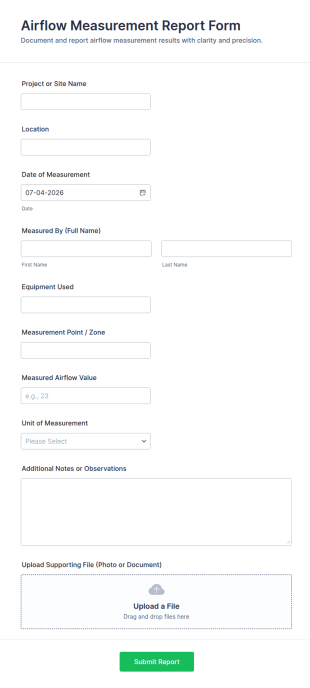 Airflow Measurement Report Form Template