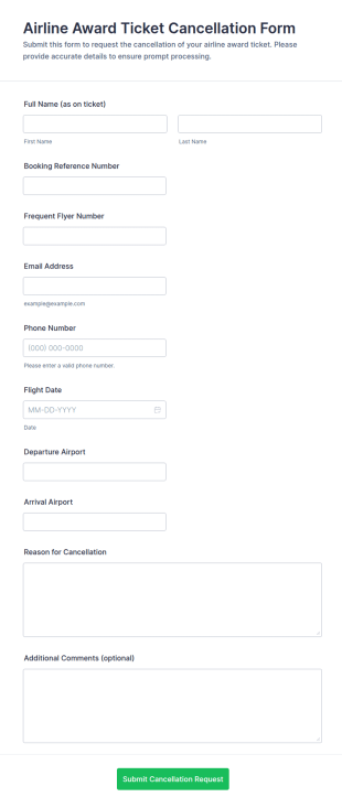 Airline Award Ticket Cancellation Form Template