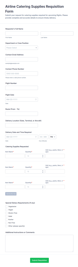 Airline Catering Supplies Requisition Form Template
