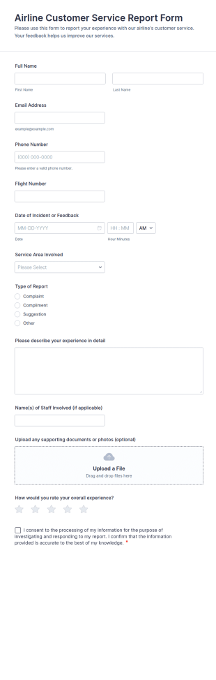 Airline Customer Service Report Form Template