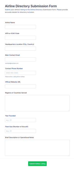 Airline Directory Submission Form Template