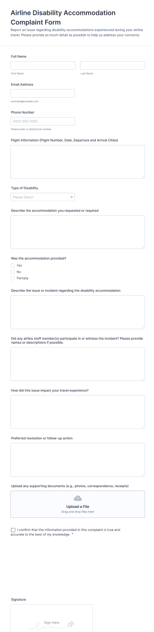 Airline Disability Accommodation Complaint Form Template