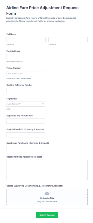 Airline Fare Price Adjustment Request Form Template