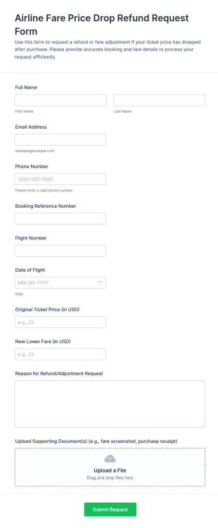 Airline Fare Price Drop Refund Request Form Template