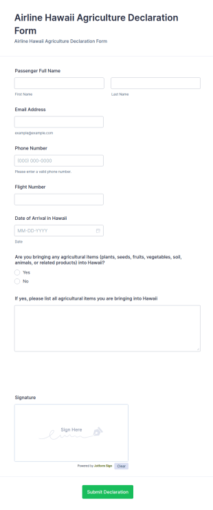Airline Hawaii Agriculture Declaration Form Template