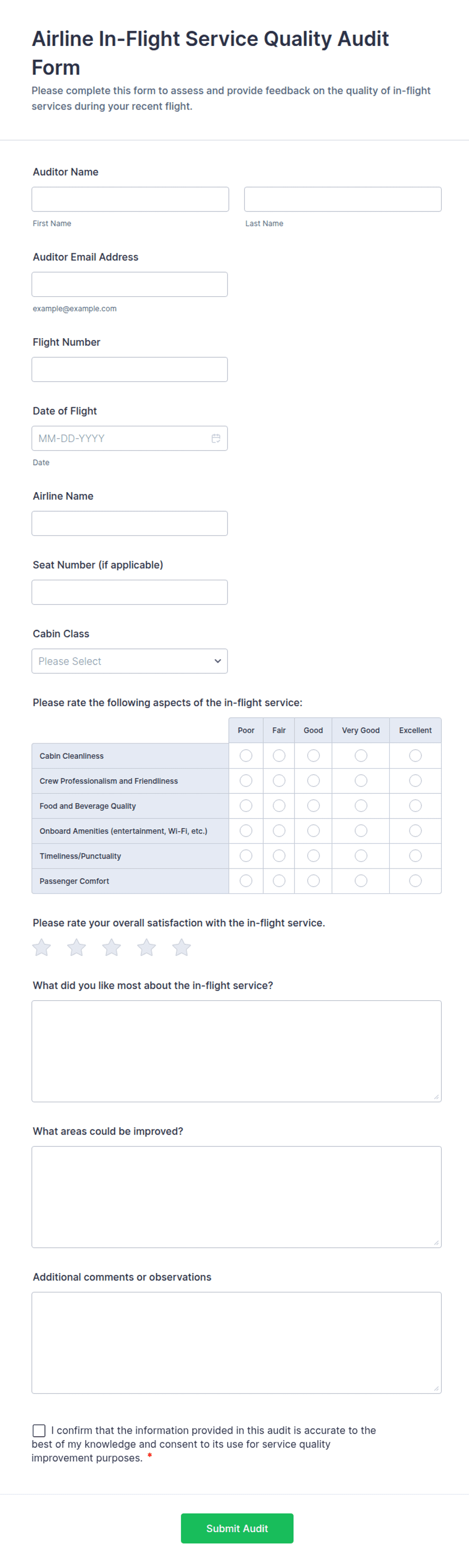 Airline In-Flight Service Quality Audit Form Template | Jotform