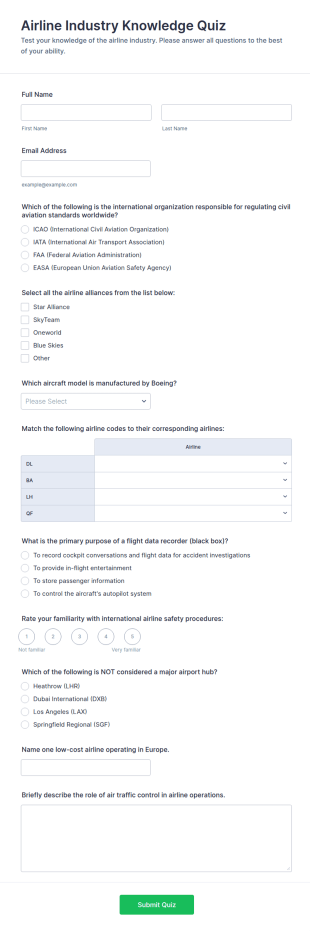 Airline Industry Knowledge Quiz Form Template
