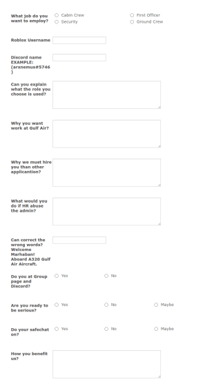 Airline Job Application Form