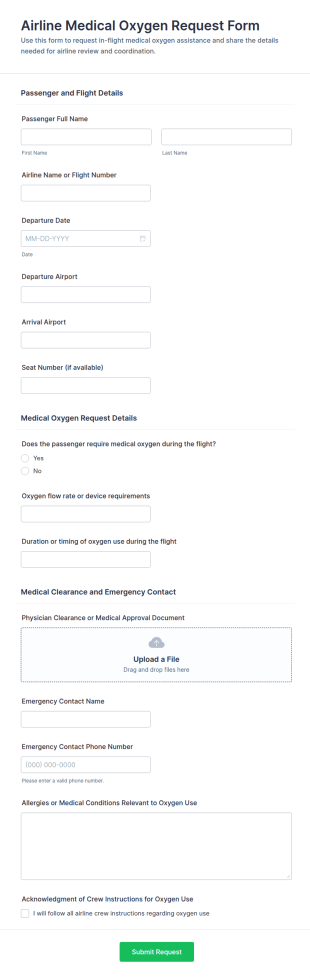 Airline Medical Oxygen Request Form Template