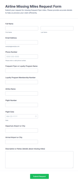 Airline Missing Miles Request Form Template