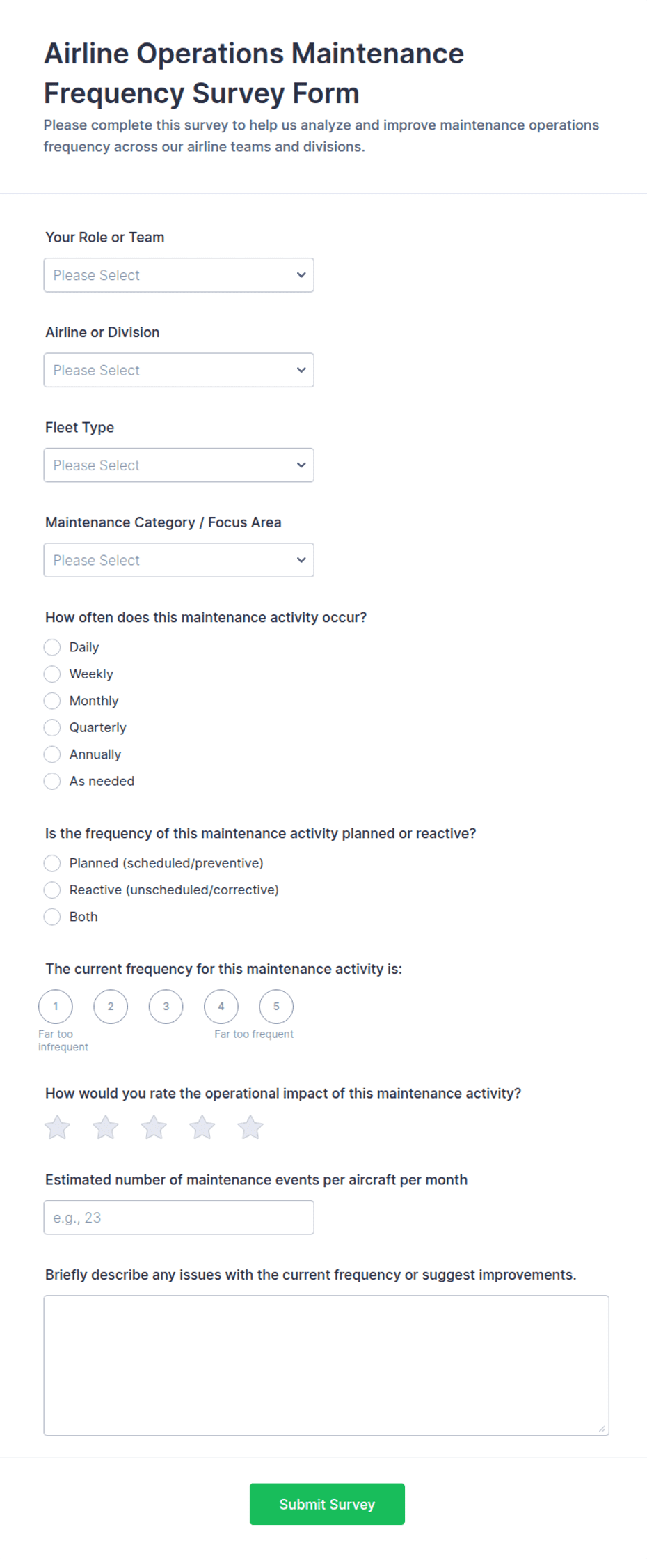 Flight Menu Template Airline Operations Maintenance Frequency Survey Form Template | Jotform