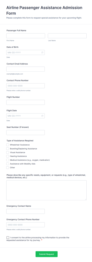 Airline Passenger Assistance Admission Form Template