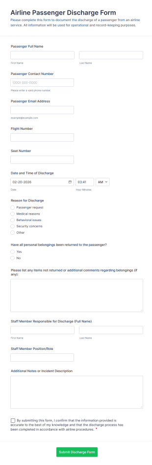 Airline Passenger Discharge Form Template