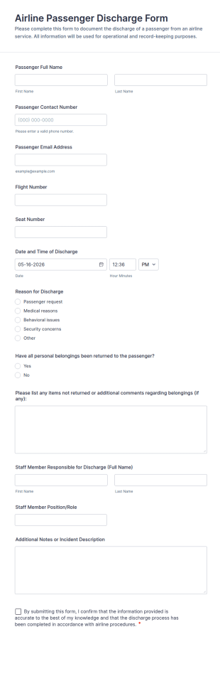 Airline Passenger Discharge Form Template