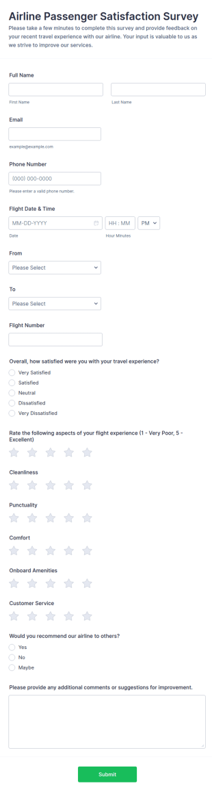 Airline Passenger Satisfaction Survey Form Template