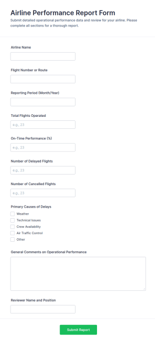 Airline Performance Report Form Template
