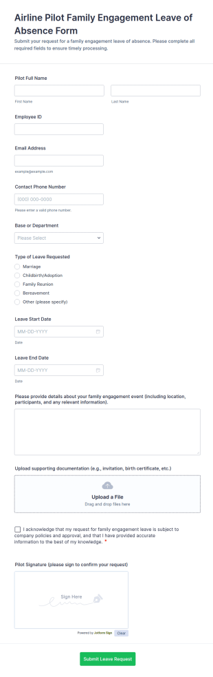 Airline Pilot Family Engagement Leave Of Absence Form Template