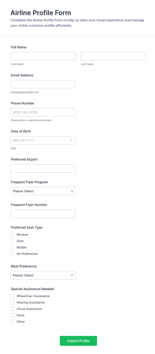 Airline Profile Form Template