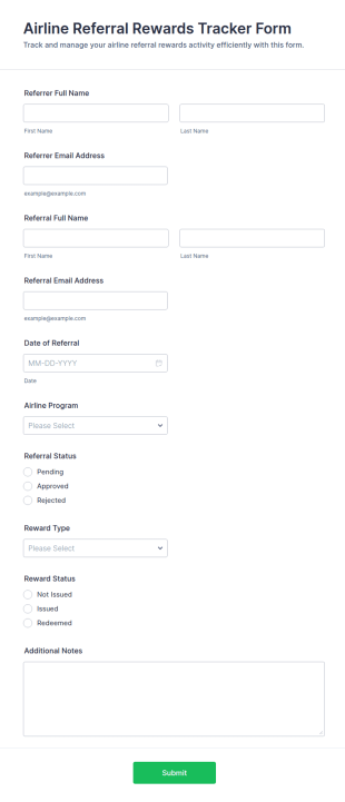 Airline Referral Rewards Tracker Form Template