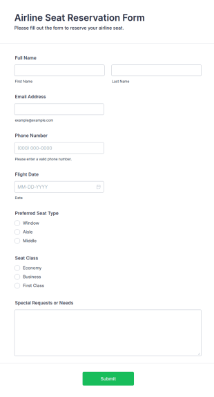 Airline Seat Reservation Form Template