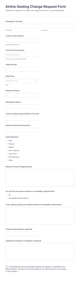 Airline Seating Change Request Form Template