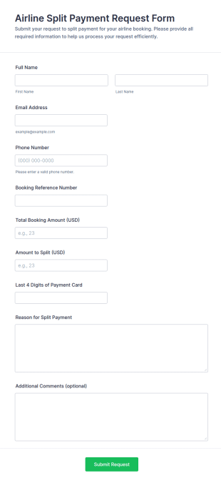 Airline Split Payment Request Form Template