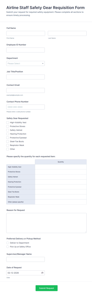 Airline Staff Safety Gear Requisition Form Template