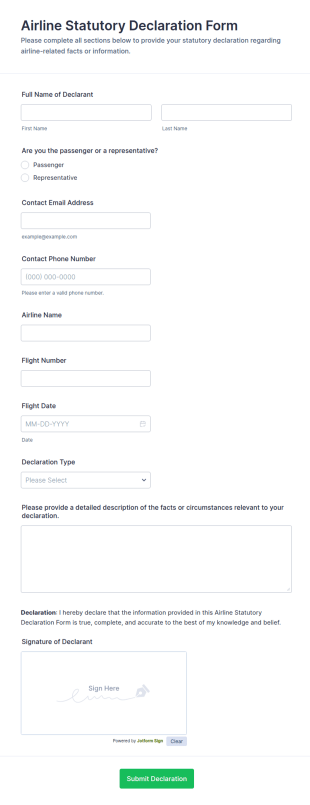 Airline Statutory Declaration Form Template