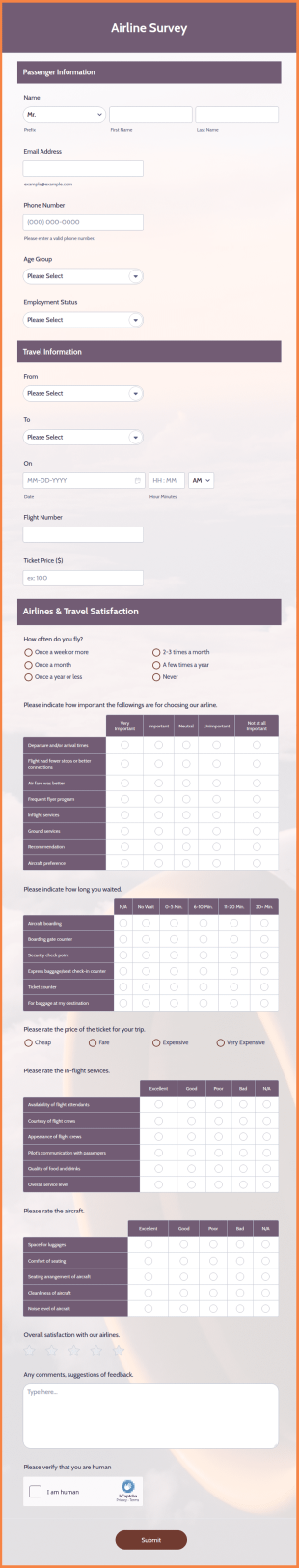 Airline Survey Form Template