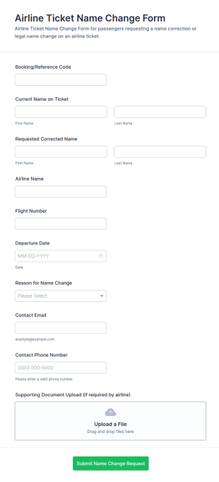 Airline Ticket Name Change Form Template