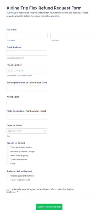 Airline Trip Flex Refund Request Form Template