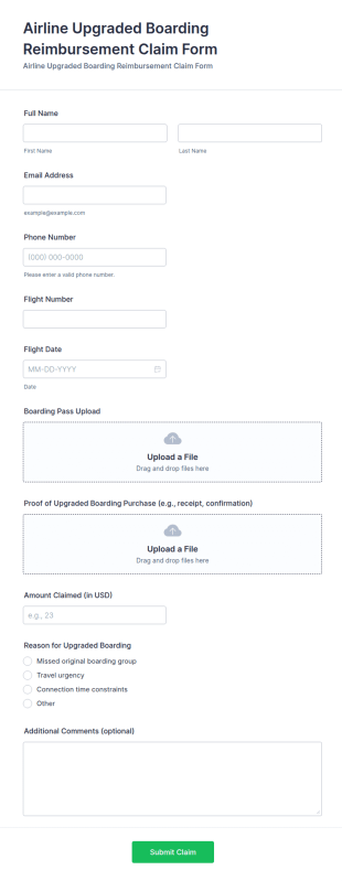 Airline Upgraded Boarding Reimbursement Claim Form Template